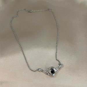 Diamond and sapphire 14K white gold necklace